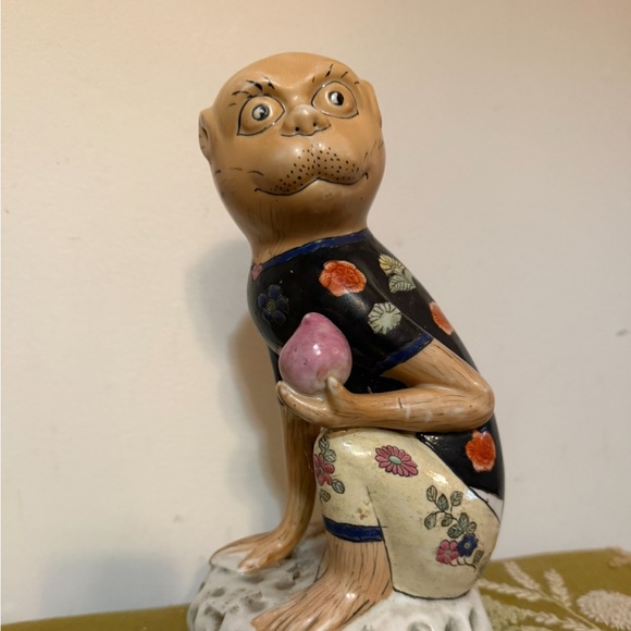 Handcrafted Ceramic Monkey Figurine with Floral Design - Picture 1 of 4